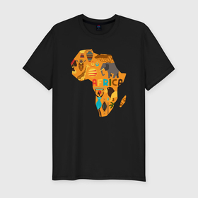 Мужская футболка хлопок Slim с принтом Красочная Африка в Петрозаводске, 92% хлопок, 8% лайкра | приталенный силуэт, круглый вырез ворота, длина до линии бедра, короткий рукав | 