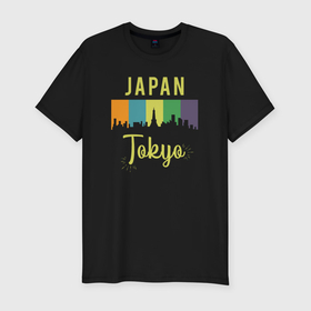 Мужская футболка хлопок Slim с принтом Токио Япония в Белгороде, 92% хлопок, 8% лайкра | приталенный силуэт, круглый вырез ворота, длина до линии бедра, короткий рукав | 