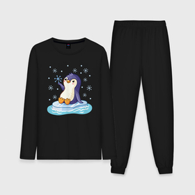 Мужская пижама с лонгсливом хлопок с принтом Пингвин на льдине в Тюмени,  |  | 