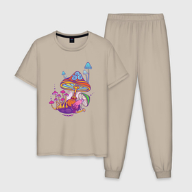 Мужская пижама хлопок с принтом Яркие грибочки , 100% хлопок | брюки и футболка прямого кроя, без карманов, на брюках мягкая резинка на поясе и по низу штанин
 | 