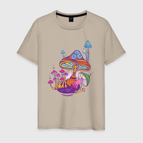 Мужская футболка хлопок с принтом Яркие грибочки в Петрозаводске, 100% хлопок | прямой крой, круглый вырез горловины, длина до линии бедер, слегка спущенное плечо. | 