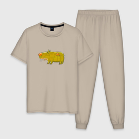 Мужская пижама хлопок с принтом Angry Dog в Петрозаводске, 100% хлопок | брюки и футболка прямого кроя, без карманов, на брюках мягкая резинка на поясе и по низу штанин
 | Тематика изображения на принте: 