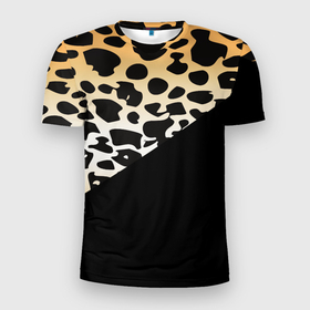 Мужская футболка 3D Slim с принтом Леопардовые пятна с черным цветом в Белгороде, 100% полиэстер с улучшенными характеристиками | приталенный силуэт, круглая горловина, широкие плечи, сужается к линии бедра | 