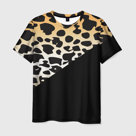 Мужская футболка 3D с принтом Леопардовые пятна с черным цветом в Новосибирске, 100% полиэфир | прямой крой, круглый вырез горловины, длина до линии бедер | 