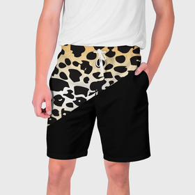 Мужские шорты 3D с принтом Леопардовые пятна с черным цветом в Петрозаводске,  полиэстер 100% | прямой крой, два кармана без застежек по бокам. Мягкая трикотажная резинка на поясе, внутри которой широкие завязки. Длина чуть выше колен | 