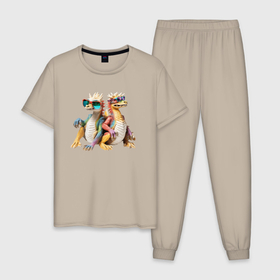 Мужская пижама хлопок с принтом Динозаврики из 80х в Белгороде, 100% хлопок | брюки и футболка прямого кроя, без карманов, на брюках мягкая резинка на поясе и по низу штанин
 | 