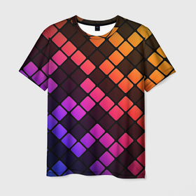 Мужская футболка 3D с принтом Разноцветный тетрис света , 100% полиэфир | прямой крой, круглый вырез горловины, длина до линии бедер | 
