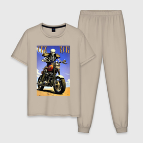 Мужская пижама хлопок с принтом Crazy racer   skeleton   motorcycle , 100% хлопок | брюки и футболка прямого кроя, без карманов, на брюках мягкая резинка на поясе и по низу штанин
 | Тематика изображения на принте: 