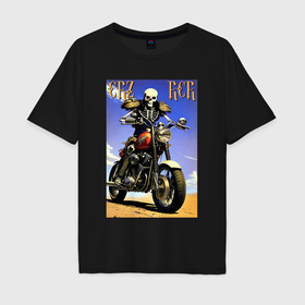 Мужская футболка хлопок Oversize с принтом Crazy racer   skeleton   motorcycle , 100% хлопок | свободный крой, круглый ворот, “спинка” длиннее передней части | Тематика изображения на принте: 