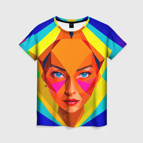 Женская футболка 3D с принтом Девушка голубоглазая в ромбе в Кировске, 100% полиэфир ( синтетическое хлопкоподобное полотно) | прямой крой, круглый вырез горловины, длина до линии бедер | 