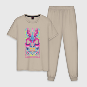Мужская пижама хлопок с принтом Жуткий череп зайца в Курске, 100% хлопок | брюки и футболка прямого кроя, без карманов, на брюках мягкая резинка на поясе и по низу штанин
 | 
