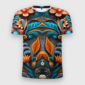 Мужская футболка 3D Slim с принтом Mirrow floral pattern   art   vogue в Белгороде, 100% полиэстер с улучшенными характеристиками | приталенный силуэт, круглая горловина, широкие плечи, сужается к линии бедра | 