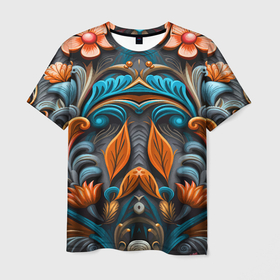 Мужская футболка 3D с принтом Mirrow floral pattern   art   vogue в Белгороде, 100% полиэфир | прямой крой, круглый вырез горловины, длина до линии бедер | 