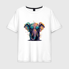 Мужская футболка хлопок Oversize с принтом Красочный слон в очках в Курске, 100% хлопок | свободный крой, круглый ворот, “спинка” длиннее передней части | 