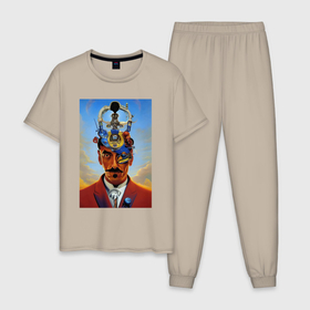 Мужская пижама хлопок с принтом Salvador Dali   surrealism в Екатеринбурге, 100% хлопок | брюки и футболка прямого кроя, без карманов, на брюках мягкая резинка на поясе и по низу штанин
 | 