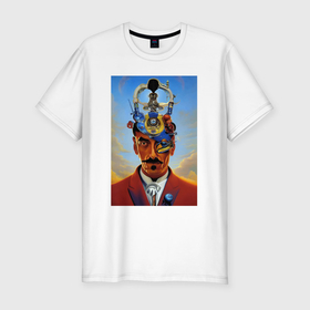 Мужская футболка хлопок Slim с принтом Salvador Dali   surrealism в Екатеринбурге, 92% хлопок, 8% лайкра | приталенный силуэт, круглый вырез ворота, длина до линии бедра, короткий рукав | 