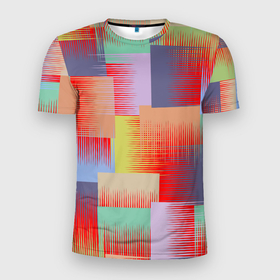 Мужская футболка 3D Slim с принтом Веселая разноцветная клетка в Белгороде, 100% полиэстер с улучшенными характеристиками | приталенный силуэт, круглая горловина, широкие плечи, сужается к линии бедра | Тематика изображения на принте: 