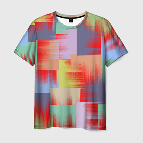 Мужская футболка 3D с принтом Веселая разноцветная клетка в Тюмени, 100% полиэфир | прямой крой, круглый вырез горловины, длина до линии бедер | 
