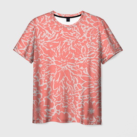 Мужская футболка 3D с принтом Цветочный персиковый в Екатеринбурге, 100% полиэфир | прямой крой, круглый вырез горловины, длина до линии бедер | 