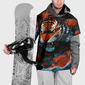 Накидка на куртку 3D с принтом Тигр с розами на волнах в стиле  тату ирезуми в Белгороде, 100% полиэстер |  | 