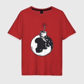 Мужская футболка хлопок Oversize с принтом Bomb planet в Тюмени, 100% хлопок | свободный крой, круглый ворот, “спинка” длиннее передней части | 