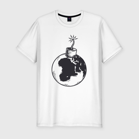 Мужская футболка хлопок Slim с принтом Bomb planet в Новосибирске, 92% хлопок, 8% лайкра | приталенный силуэт, круглый вырез ворота, длина до линии бедра, короткий рукав | Тематика изображения на принте: 