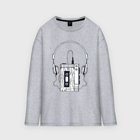 Мужской лонгслив oversize хлопок с принтом Walkman в Ухте,  |  | 