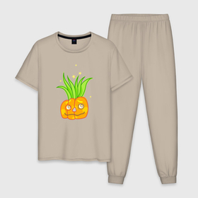 Мужская пижама хлопок с принтом Мечтающая тыква: для вечеринки на Хэллоуин в Курске, 100% хлопок | брюки и футболка прямого кроя, без карманов, на брюках мягкая резинка на поясе и по низу штанин
 | 
