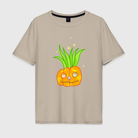 Мужская футболка хлопок Oversize с принтом Мечтающая тыква: для вечеринки на Хэллоуин в Курске, 100% хлопок | свободный крой, круглый ворот, “спинка” длиннее передней части | Тематика изображения на принте: 