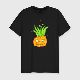 Мужская футболка хлопок Slim с принтом Мечтающая тыква: для вечеринки на Хэллоуин в Курске, 92% хлопок, 8% лайкра | приталенный силуэт, круглый вырез ворота, длина до линии бедра, короткий рукав | 