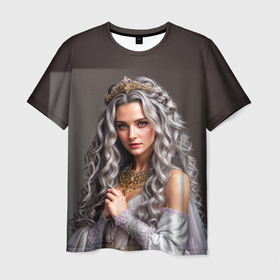 Мужская футболка 3D с принтом Девушка с пепельно серыми вьющимися волосами , 100% полиэфир | прямой крой, круглый вырез горловины, длина до линии бедер | 