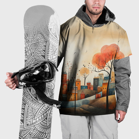 Накидка на куртку 3D с принтом Осень в пригороде в Новосибирске, 100% полиэстер |  | 