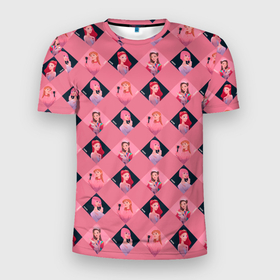 Мужская футболка 3D Slim с принтом Розовая клеточка black pink в Новосибирске, 100% полиэстер с улучшенными характеристиками | приталенный силуэт, круглая горловина, широкие плечи, сужается к линии бедра | 