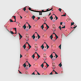 Женская футболка 3D Slim с принтом Розовая клеточка black pink в Новосибирске,  |  | 