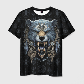 Мужская футболка 3D с принтом Медведь викинг , 100% полиэфир | прямой крой, круглый вырез горловины, длина до линии бедер | 