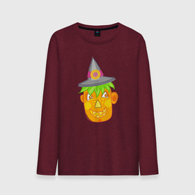 Мужской лонгслив хлопок с принтом Веселая тыква в шляпе: для вечеринки на Хэллоуин в Тюмени, 100% хлопок |  | Тематика изображения на принте: 