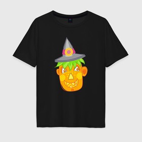 Мужская футболка хлопок Oversize с принтом Веселая тыква в шляпе: для вечеринки на Хэллоуин в Тюмени, 100% хлопок | свободный крой, круглый ворот, “спинка” длиннее передней части | Тематика изображения на принте: 