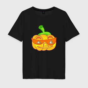 Мужская футболка хлопок Oversize с принтом Веселая тыква в очках: для вечеринки на Хэллоуин в Тюмени, 100% хлопок | свободный крой, круглый ворот, “спинка” длиннее передней части | Тематика изображения на принте: 