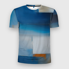 Мужская футболка 3D Slim с принтом Синяя палитра в Петрозаводске, 100% полиэстер с улучшенными характеристиками | приталенный силуэт, круглая горловина, широкие плечи, сужается к линии бедра | Тематика изображения на принте: 