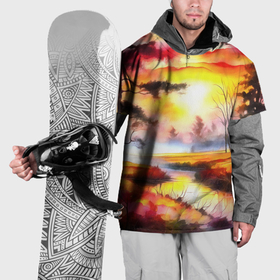 Накидка на куртку 3D с принтом Абстрактный красочный осенний пейзаж акварелью в Белгороде, 100% полиэстер |  | Тематика изображения на принте: 
