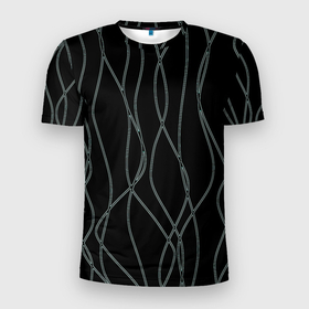 Мужская футболка 3D Slim с принтом Чёрный с кривыми линиями в Курске, 100% полиэстер с улучшенными характеристиками | приталенный силуэт, круглая горловина, широкие плечи, сужается к линии бедра | Тематика изображения на принте: 