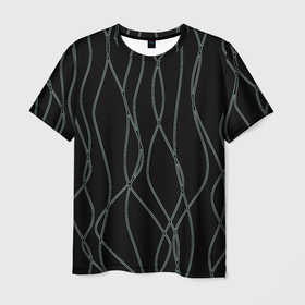 Мужская футболка 3D с принтом Чёрный с кривыми линиями в Курске, 100% полиэфир | прямой крой, круглый вырез горловины, длина до линии бедер | Тематика изображения на принте: 