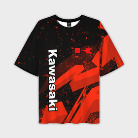 Мужская футболка oversize 3D с принтом Кавасаки   красные брызги в Кировске,  |  | Тематика изображения на принте: 
