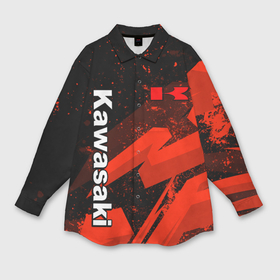 Мужская рубашка oversize 3D с принтом Кавасаки   красные брызги в Кировске,  |  | Тематика изображения на принте: 