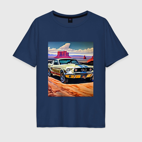 Мужская футболка хлопок Oversize с принтом Авто Мустанг в Кировске, 100% хлопок | свободный крой, круглый ворот, “спинка” длиннее передней части | 