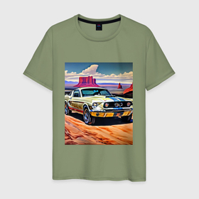 Мужская футболка хлопок с принтом Авто Мустанг в Тюмени, 100% хлопок | прямой крой, круглый вырез горловины, длина до линии бедер, слегка спущенное плечо. | 