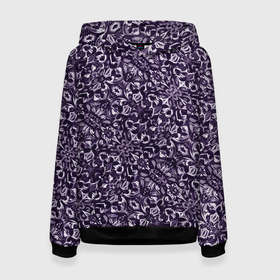 Женская толстовка 3D с принтом Фиолетовый паттерн узоры в Кировске, 100% полиэстер  | двухслойный капюшон со шнурком для регулировки, мягкие манжеты на рукавах и по низу толстовки, спереди карман-кенгуру с мягким внутренним слоем. | 