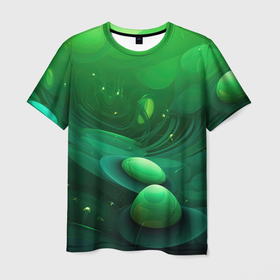 Мужская футболка 3D с принтом Зеленые выпуклые шары текстура , 100% полиэфир | прямой крой, круглый вырез горловины, длина до линии бедер | 