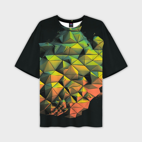 Мужская футболка oversize 3D с принтом Зеленая кубическая абстракция в Новосибирске,  |  | 