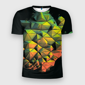 Мужская футболка 3D Slim с принтом Зеленая кубическая абстракция , 100% полиэстер с улучшенными характеристиками | приталенный силуэт, круглая горловина, широкие плечи, сужается к линии бедра | 
